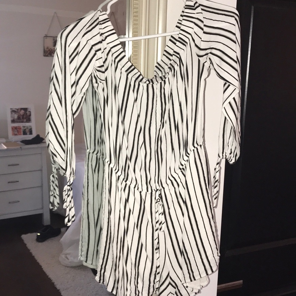 Off the shoulder striped romper